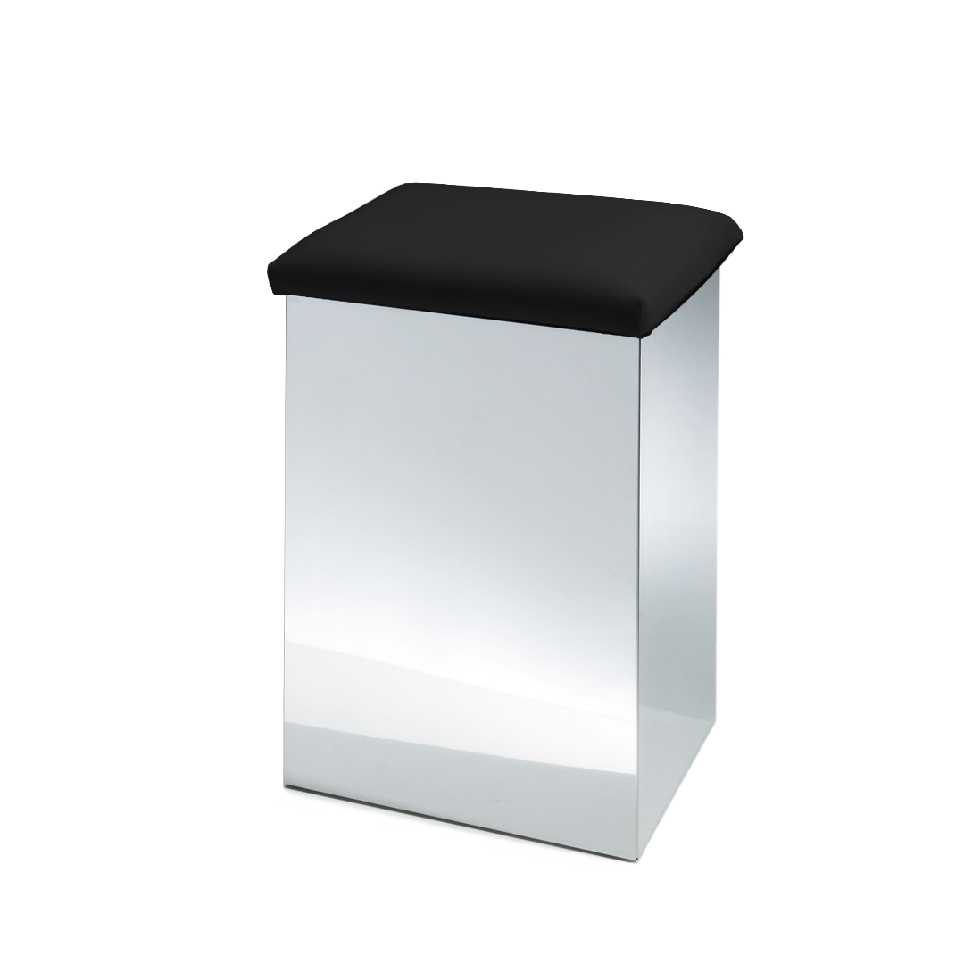 Decor Walther Wäschehocker eckig Edelstahl poliert Schwarz Wäschesammler Sitzgelegenheit Badezimmerhocker Chromgestell Polsterung aufklappbar vielseitig raumsparend elegant langlebig erstklassige Qualität luxuriöses Bad-Design Bad-Aufbewahrung Bad-Organisation Bad-Einrichtung funktional komfortabel