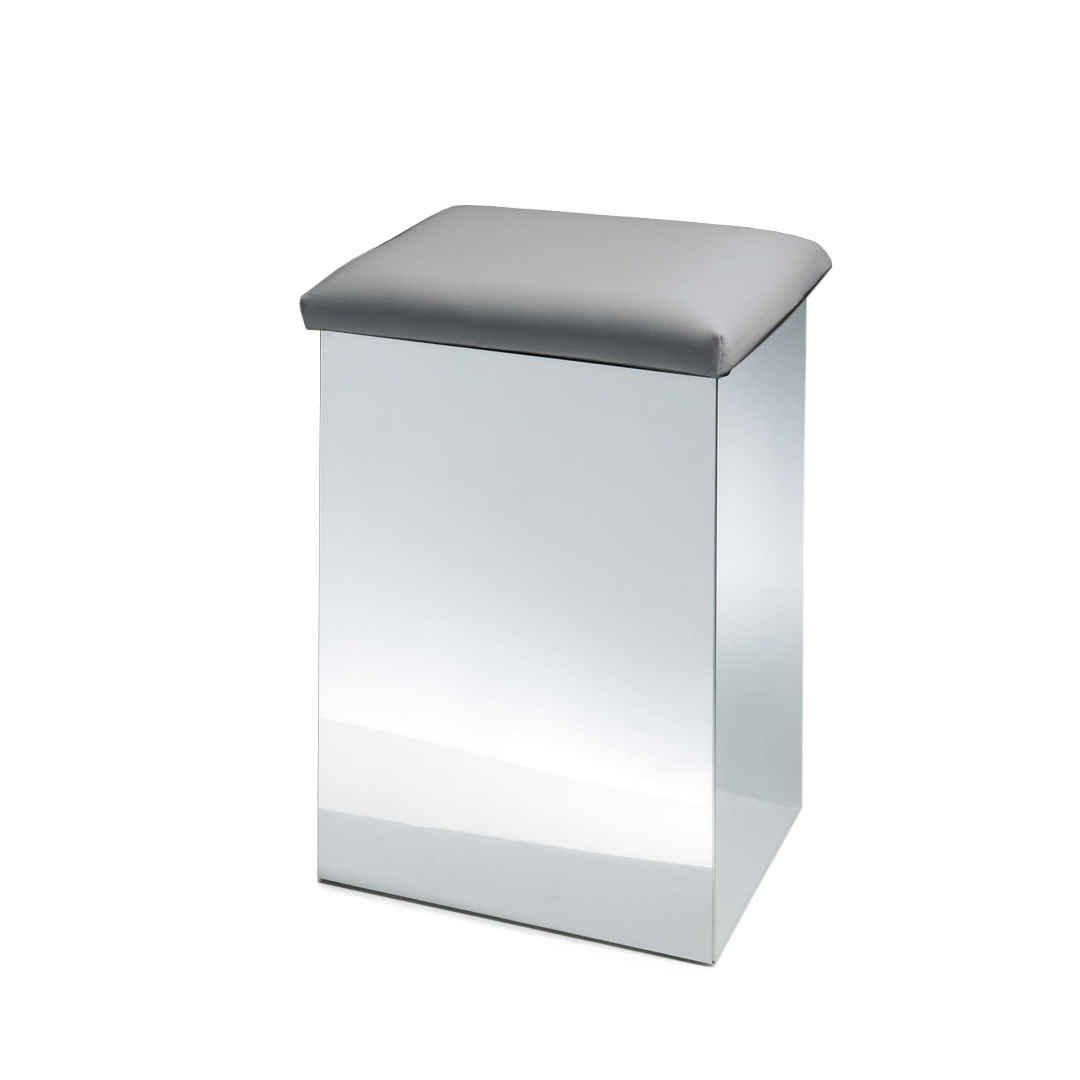 Wäschehocker Grau Decor Walther Case Wäschebehälter Sitzhocker Edelstahl poliert Sitzfläche Kunstleder multifunktional praktisch Badezimmer Schlafzimmer Saunabereich Badhocker Badaccessoires Ordnung Komfort