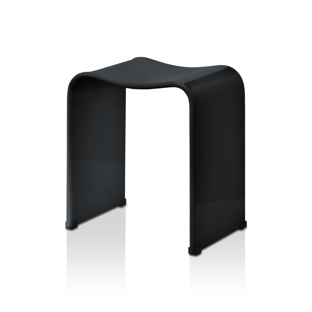 Eleganter Badezimmerhocker DW80 in Schwarz glänzend von Decor Walther – stabiler Duschhocker aus massivem Acryl mit rutschfesten Füßen und ergonomischer Sitzfläche.