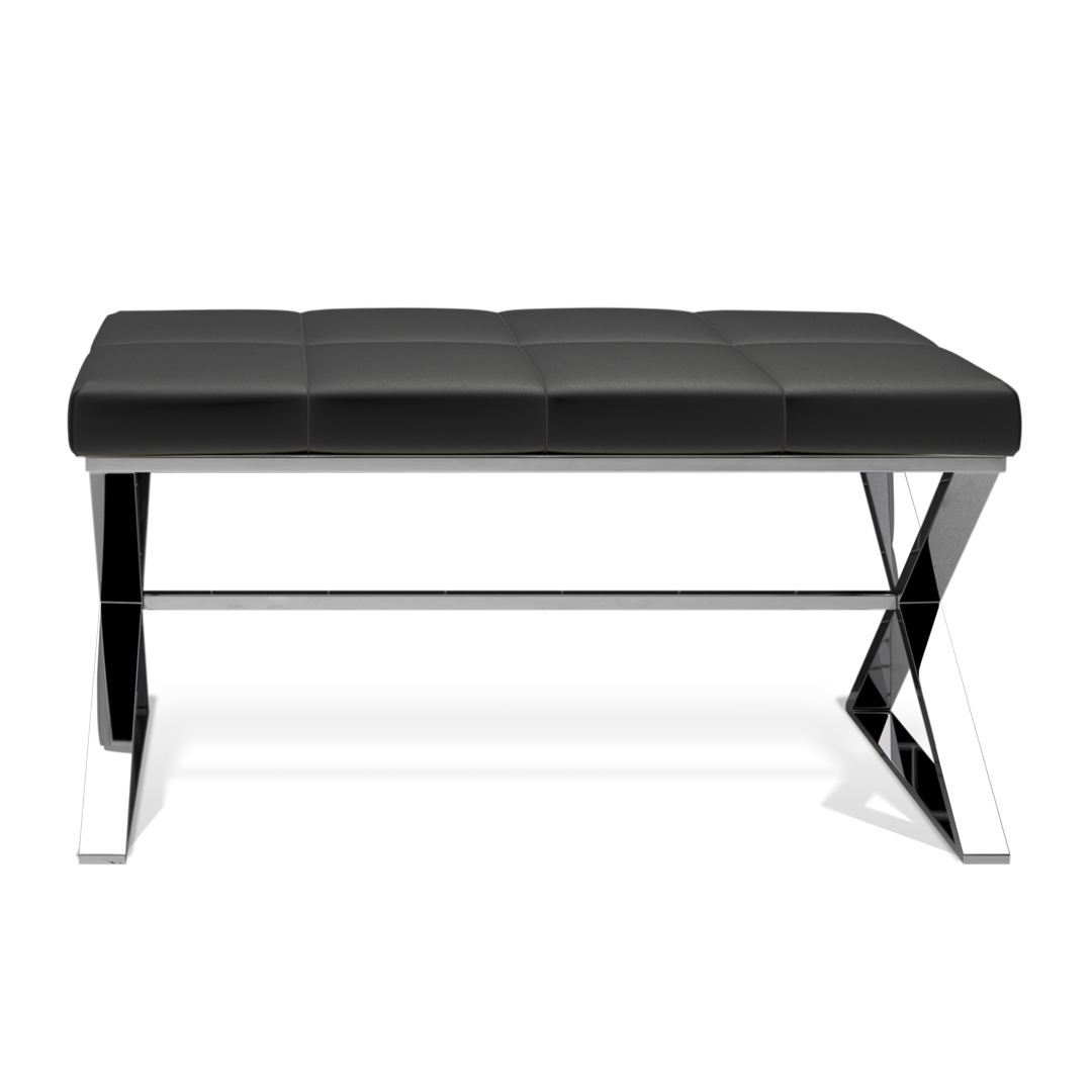 Eleganter Badhocker Edelstahl poliert Lederpolster schwarz Sitzbank Duschsitz massiv verarbeitet Sitzkomfort Badaccessoire Decor Walther Qualität