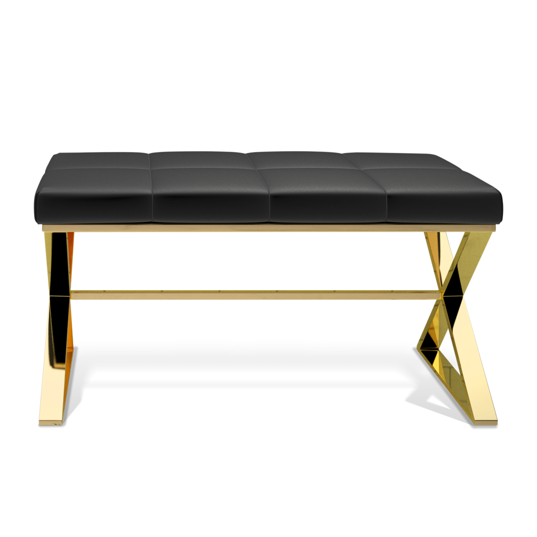 Edle Sitzbank Bad Gold PVD Eco-Lederpolster schwarz Badezimmerhocker Duschsitz Messing massiv veredelt Sitzkomfort Badaccessoire Decor Walther Qualität