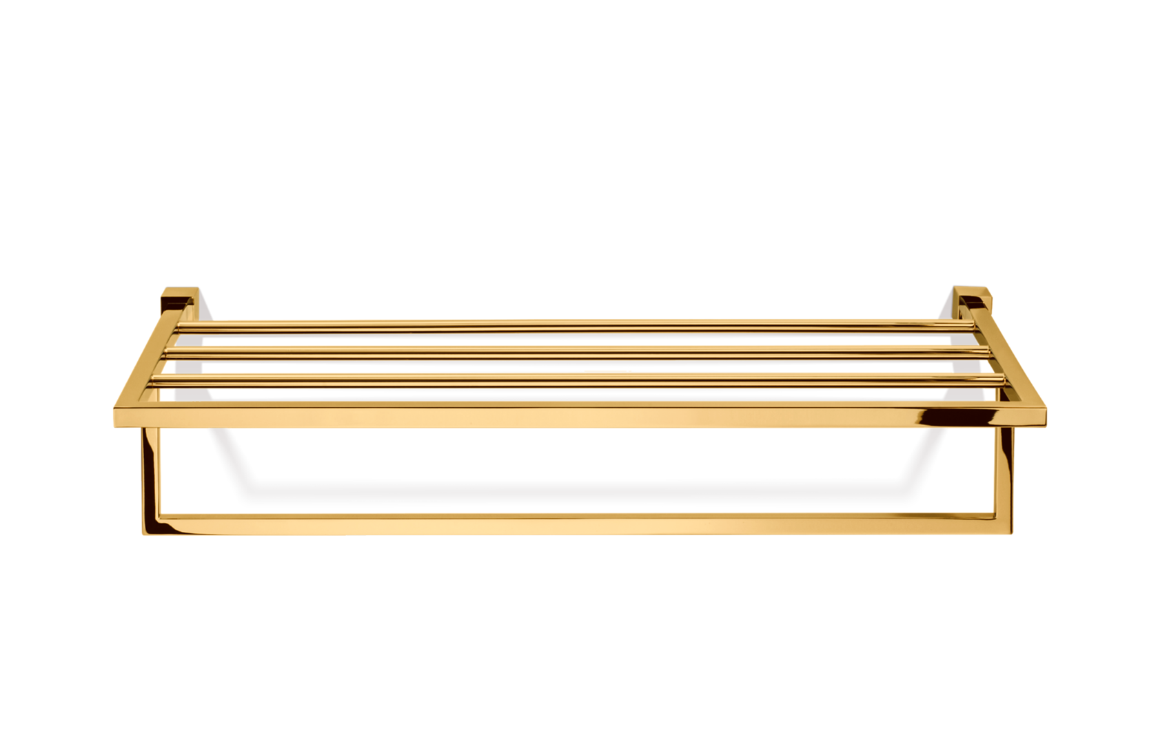 Luxuriöser Konsolenhandtuchhalter in glänzendem Gold, gefertigt aus hochwertigem Messing, bietet umfangreichen Platz für Handtücher mit extra Querstange für zusätzliche Funktionalität, perfekt für exklusive Badeinrichtungen