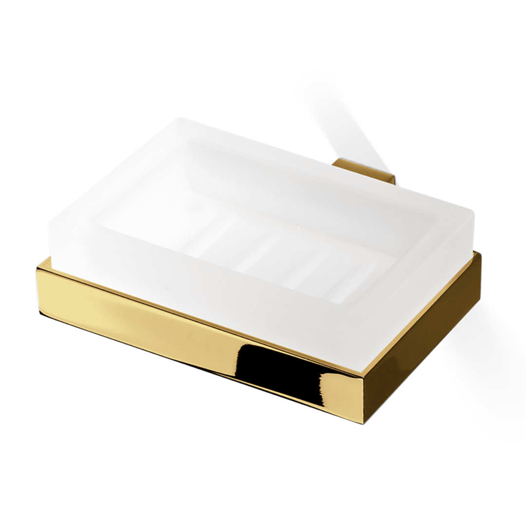 Luxuriöse Wandseifenschale CO WSS in Gold, hochwertiges Messing mit herausnehmbarem mattem Glas, verdeckte Wandmontage, ideal für elegante Badezimmergestaltung