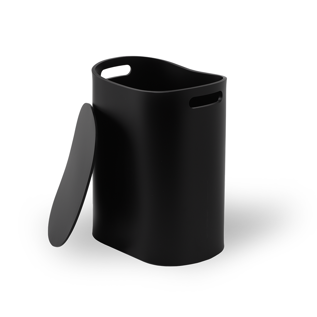 Innovativer Wäschehocker ALL IN von Decor Walther in elegantem Acryl Schwarz - bequemer Sitzhocker mit integriertem Wäschebehälter und abnehmbarem Deckel für Ordnung und Komfort im Badezimmer, Schlafzimmer oder Ankleide