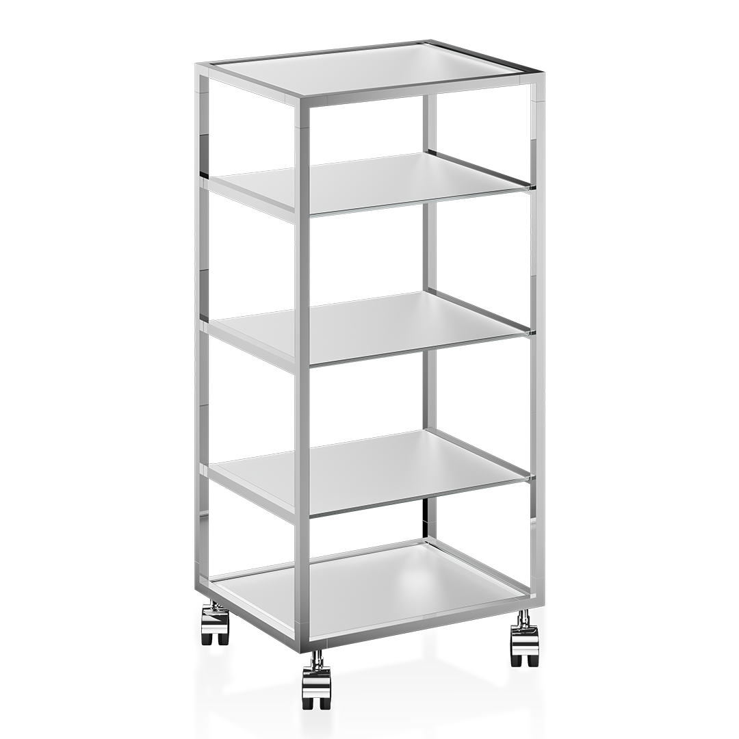 Rollbarer offener Badschrank Chrom Glas satiniert Badezimmerregal Handtuch-Aufbewahrung Kosmetik-Organizer Badutensilien-Ablage mobiles Badregal Badezimmerschrank Decor Walther Qualität zeitlos