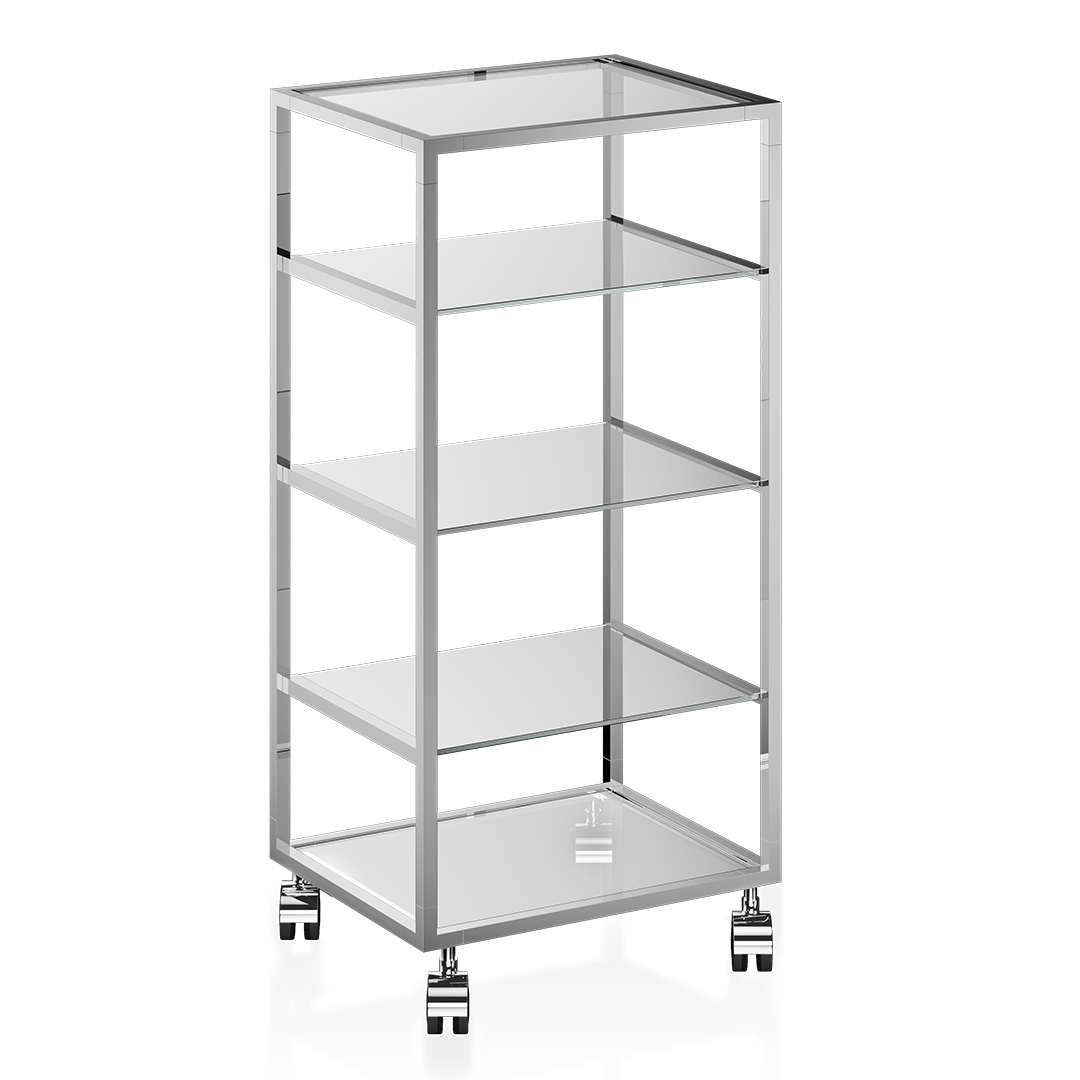 Offener Rollschrank Badezimmer Chrom Glas klar Badregal Badschrank rollbar Handtuchablage Pflegeprodukt-Organizer Badaccessoire-Aufbewahrung mobiles Regal Badmöbel Decor Walther Design