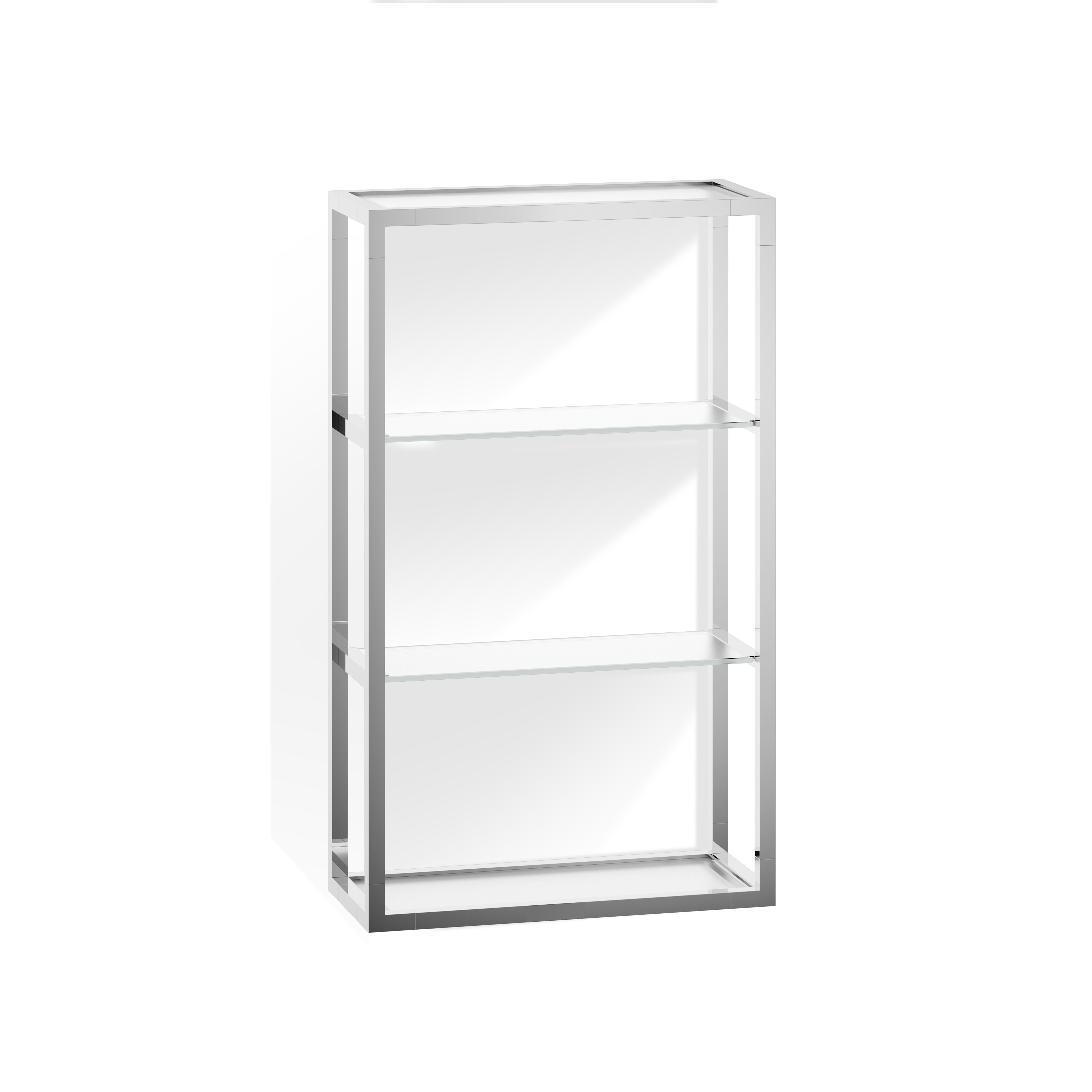 ET6 Wandregal mit edler Chromumrandung und drei satinierten Glasböden, ideal für die elegante Präsentation von Badutensilien, schützt vor Feuchtigkeit und äußeren Einflüssen, stilvolle und praktische Badezimmeraufbewahrung