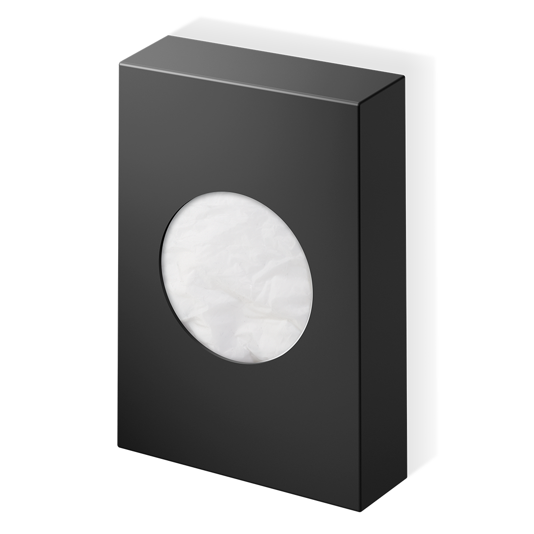 Moderne Hygienebeutelbox in mattem Schwarz zur Wandmontage, praktisches Badezimmer-Accessoire von Decor Walther, einfache Entnahme von Hygienebeuteln, elegantes Design, langlebige und robuste Qualität