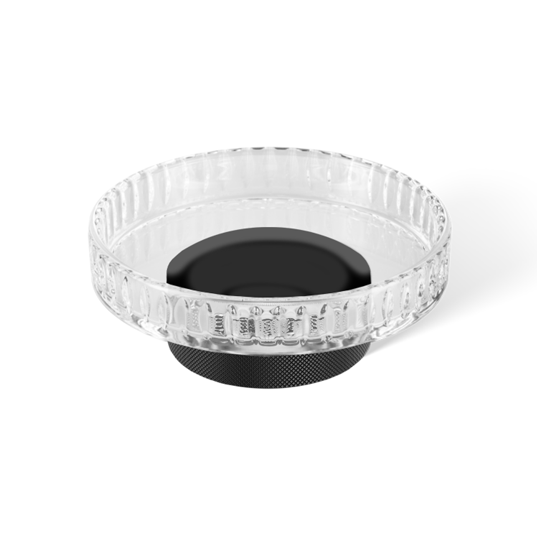 Stilvolle Seifenaufbewahrung in Schwarz mit geschliffenem Kristallglas, Seifenablage für das Bad, erhältlich bei Das Feine Bad.