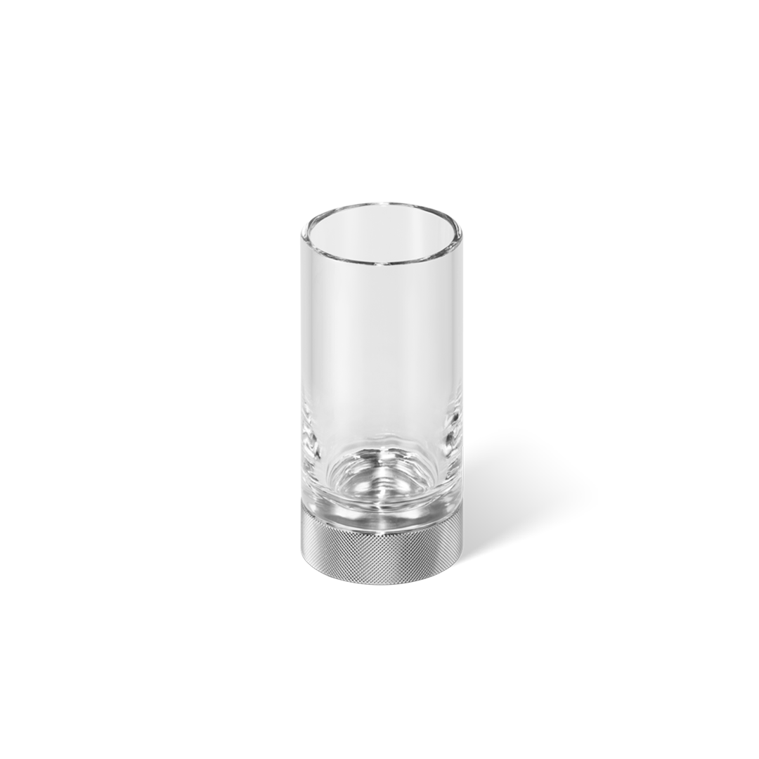 Eleganter Zahnputzbecher in Chrom-Finish mit klarem Kristallglas, ideal für moderne Badezimmergestaltung