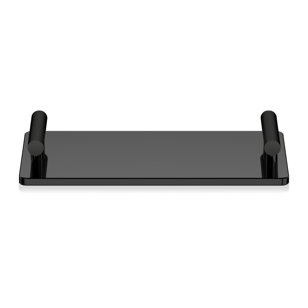 Modernes Utensilien-Tablett von Decor Walther in Schwarz matt mit Acrylglas, ideal für zeitgenössische Badezimmergestaltungen, bietet praktische Aufbewahrung mit Stil.
