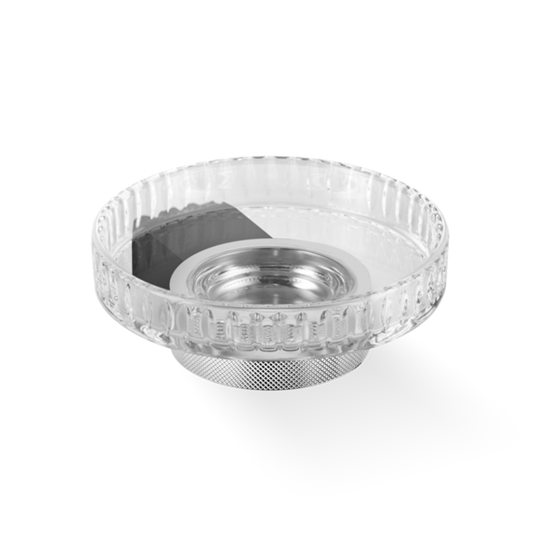 Moderne, schwarz-mattierte und chromierte Wand-Seifenschale mit geschliffenem Kristallglas, ideal für Gäste-WCs, präsentiert von Decor Walther.