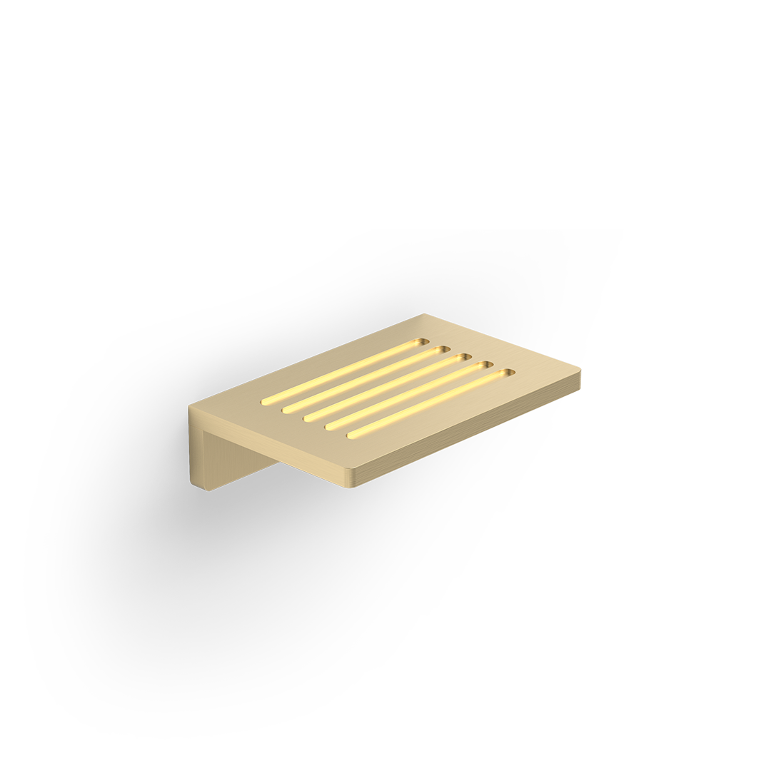 Wand-Seifenablage in mattem Messing, vereint Funktionalität mit zeitlosem Design, DW910 von Decor Walther, erhältlich bei DasFeineBad.