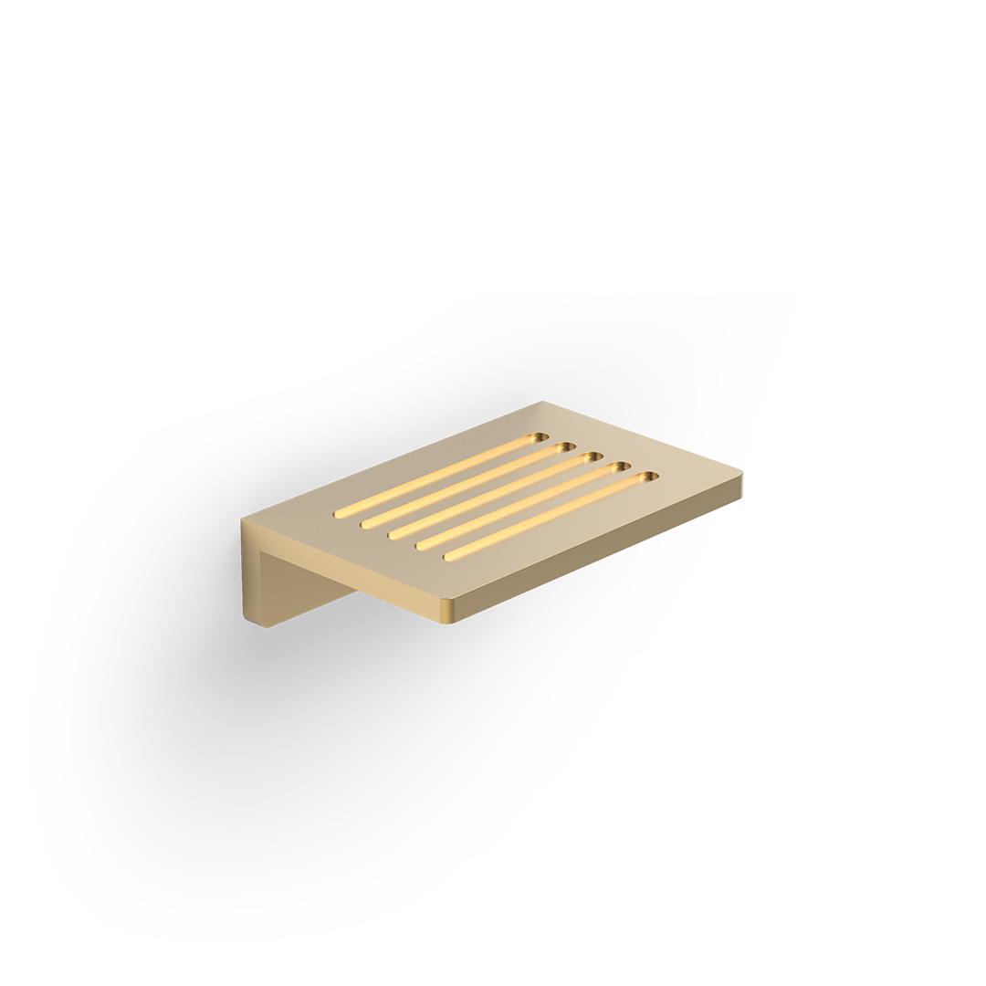 Wand-Seifenhalter in mattiertem 24 Karat Gold, stilvolles Accessoire für luxuriöse Badezimmer, DW910 Modell von Decor Walther, zu finden bei DasFeineBad.