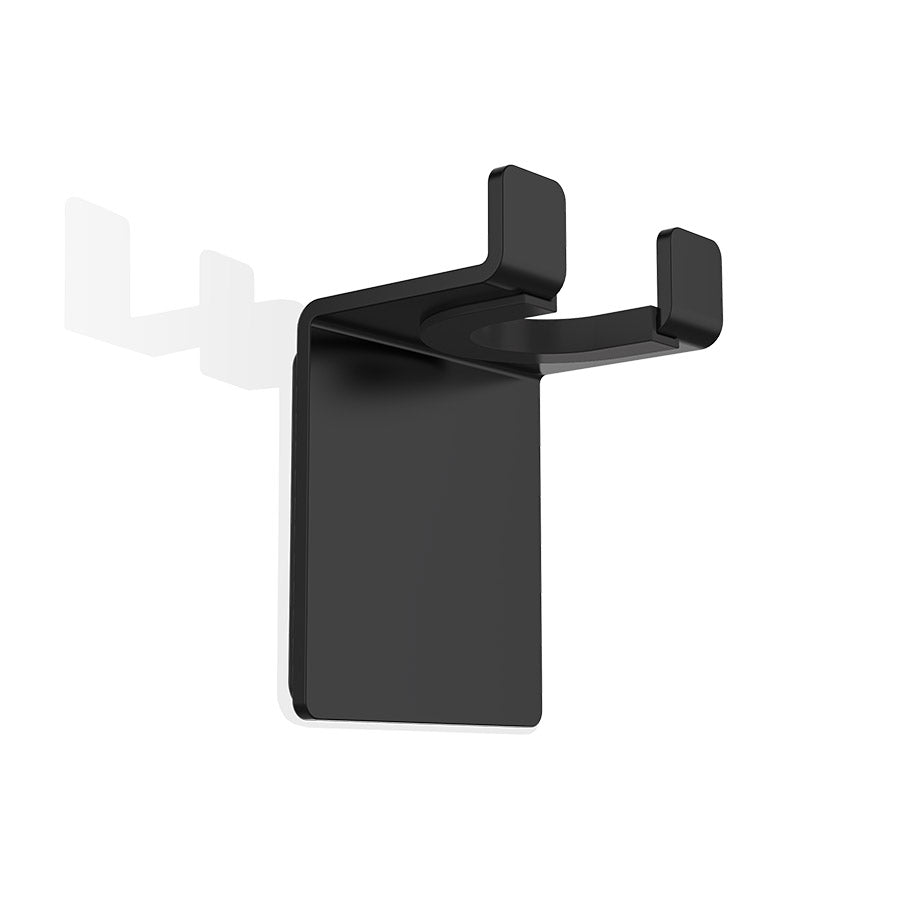 Moderner Wandhaken WH4 von Decor Walther in Schwarz matt – selbstklebender Bad-Haken aus Messing zur werkzeuglosen Montage auf glatten Oberflächen.