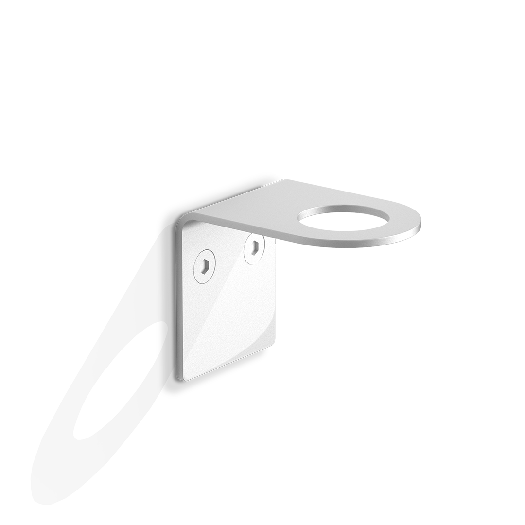 Minimalistischer Seifenspenderhalter Hold in Weiß von Decor Walther – wandmontierte Halterung für 500-ml-Seifen- oder Shampoo-Flaschen, platzsparend und elegant im Design.