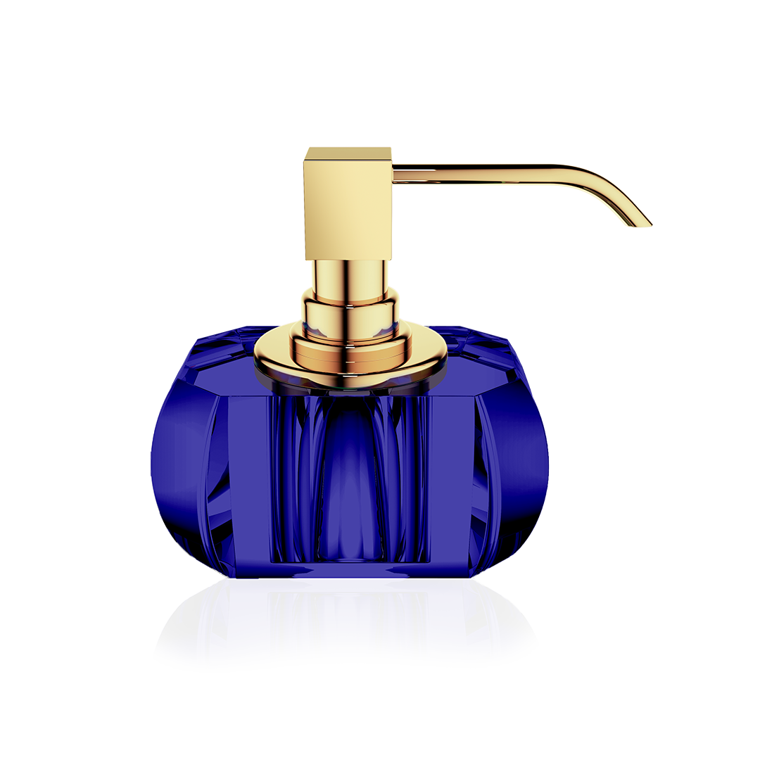 Seifenspender aus massivem Kristallglas in Capri, goldene Pumpe – luxuriöses Badaccessoire für stilvolle Waschtische