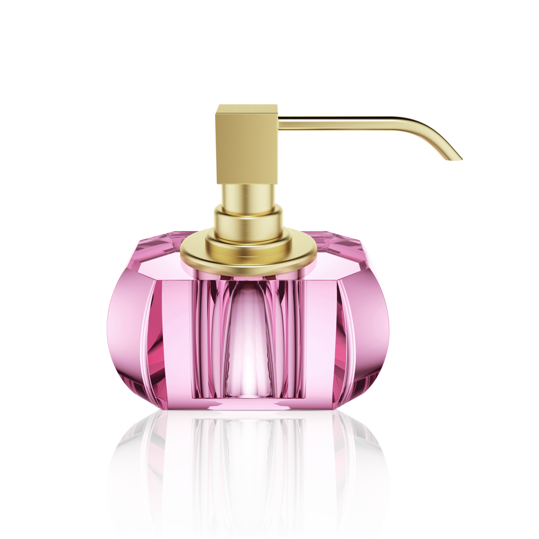 Kristallglas Seifenspender in kräftigem Pink mit mattgoldener Pumpe – Designhighlight für farbenfrohe Badezimmer