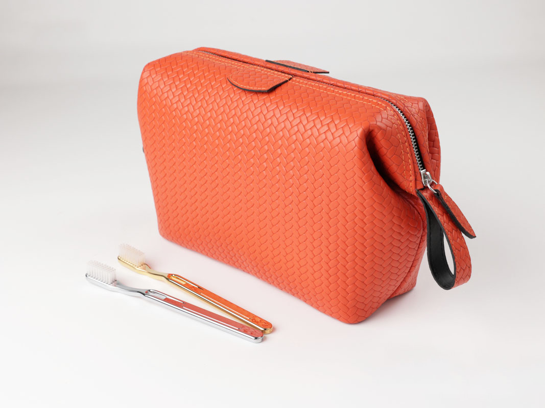 Leder Flechtorange F.Hammann Kulturtasche