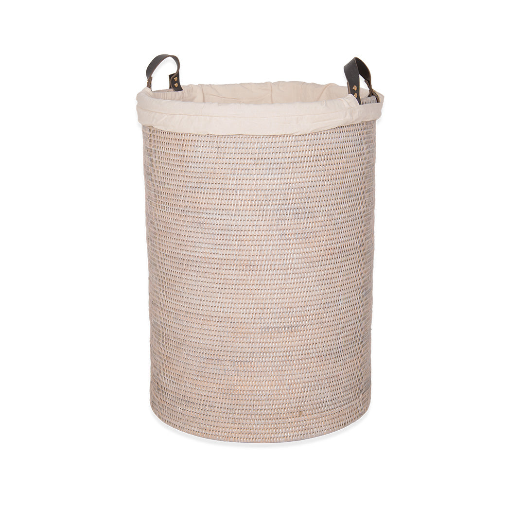 Rollbarer Wäschekorb aus hellem handgeflochtenem Rattan mit Tragegriffen und herausnehmbarem Wäschesack, Decor Walther Basket Kollektion, dasfeinebad