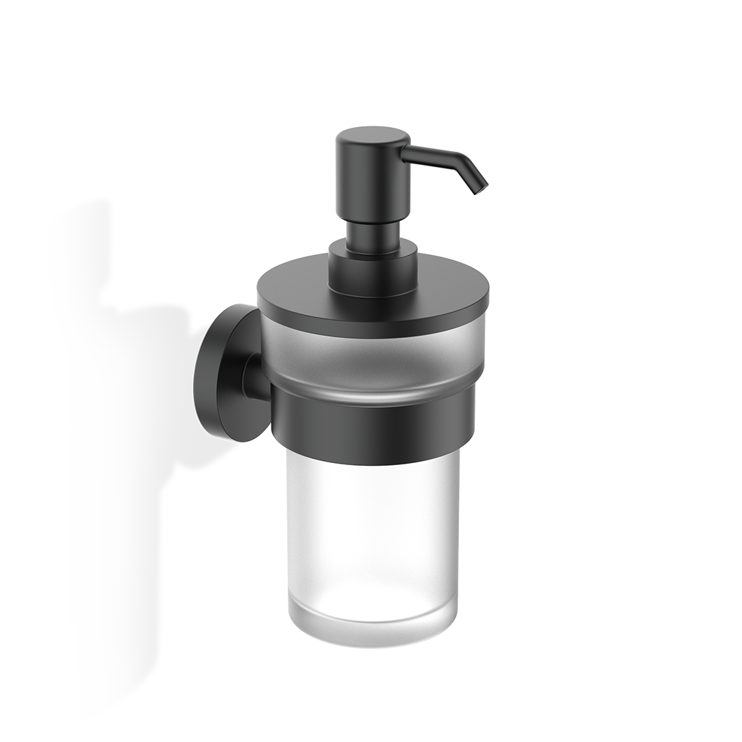 Wandmontierter Seifenspender BA WSP aus massivem Messing in Schwarz matt von Decor Walther, puristisches Design für moderne Badezimmer.