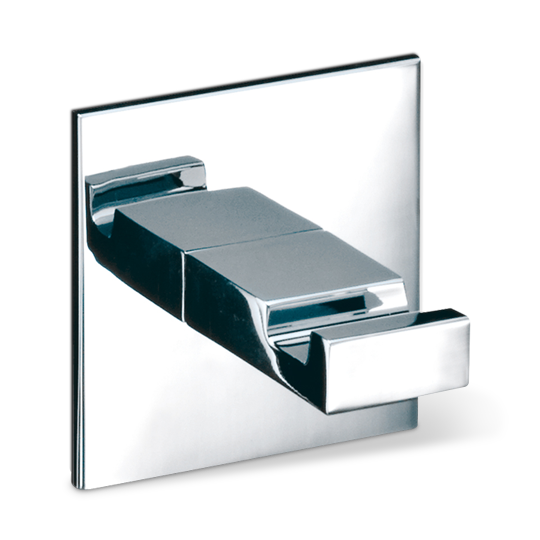 Wandmontierter Handtuchhaken BK KHAK1 von Decor Walther in Chrom, aus massivem Messing mit selbstklebender Befestigung, minimalistisches Design der Brick Kollektion, Artikelnummer: 0593900