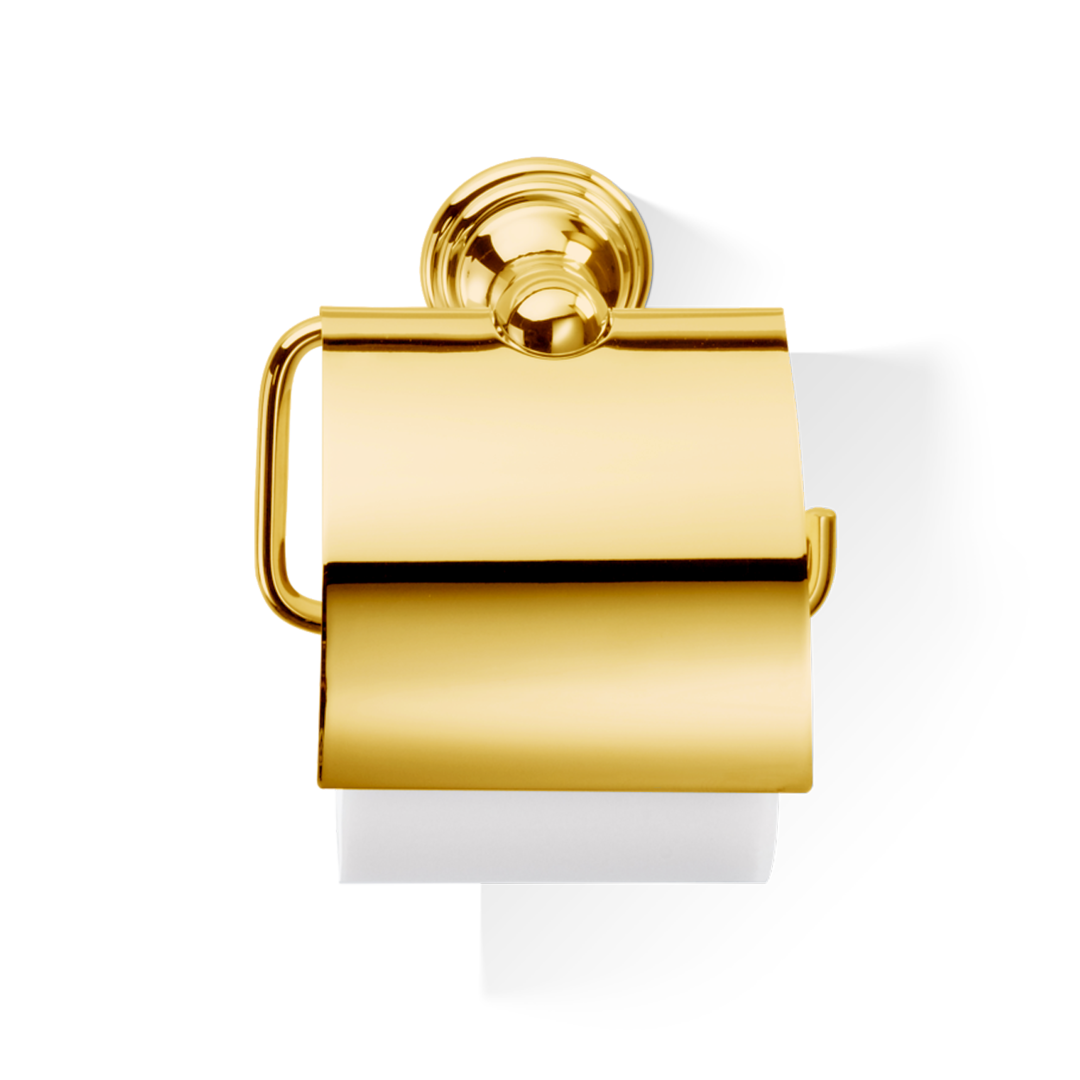 Luxuriöser Toilettenpapierhalter CL TPH4 in Gold – edles Badaccessoire mit Deckel und feiner Messingverarbeitung im nostalgischen Design.