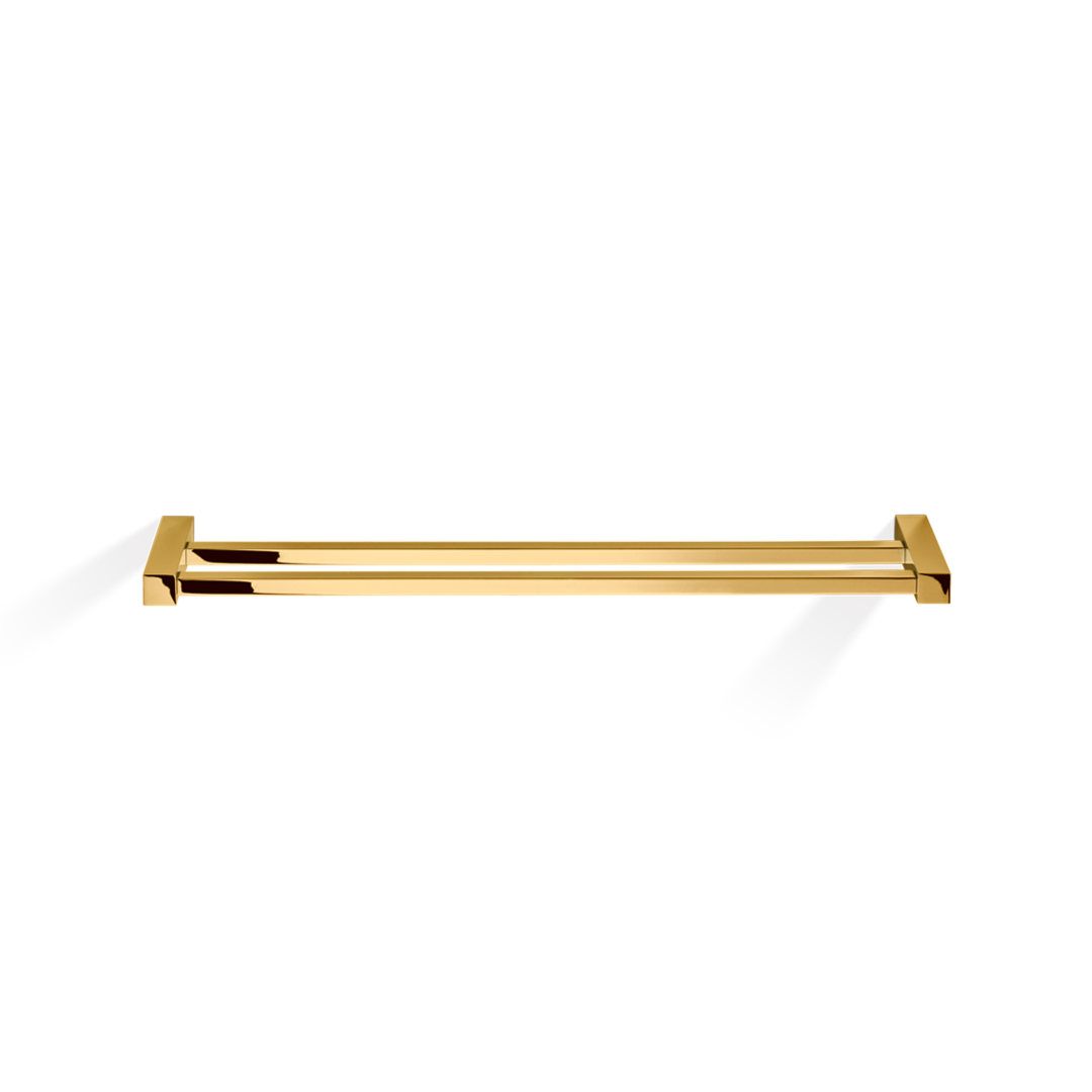 Luxuriöser Handtuchhalter CO HTD 60 in Gold – doppelte Handtuchstange mit präziser Verarbeitung und eleganter, technischer Formensprache.