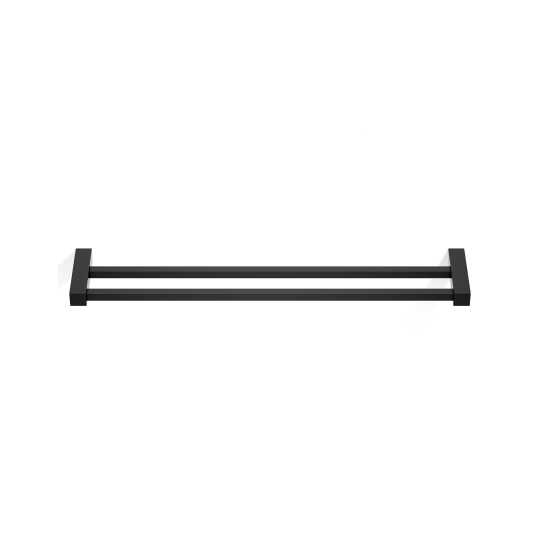Design-Handtuchhalter CO HTD 60 in Schwarz matt – minimalistischer Zweiarm-Halter im markanten, futuristischen Stil der Corner-Serie.