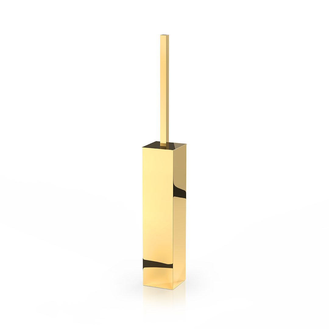 Luxuriöse freistehende CO SBG WC-Bürstengarnitur von Decor Walther in 24-Karat-Gold, elegante geometrische Form und hochwertige Verarbeitung.