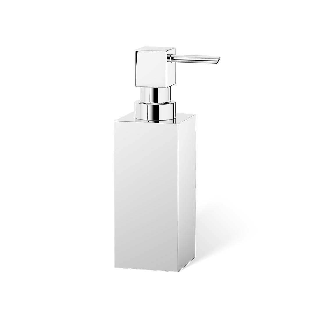 Freistehender Seifenspender CO SSP von Decor Walther aus massivem Messing in Chrom, puristisches, kantiges Design der Corner-Kollektion.