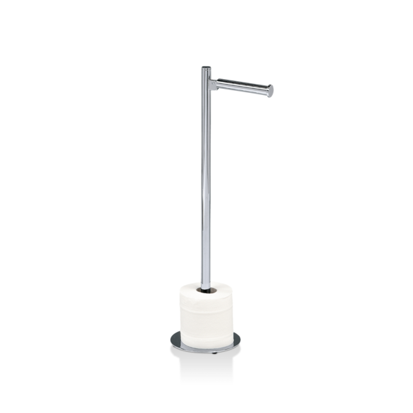 Stand-Ersatzrollenhalter DW 11 in Chrom – freistehende Kombination aus Toilettenpapier- und Reserverollenhalter aus massivem Messing im eleganten Design.
