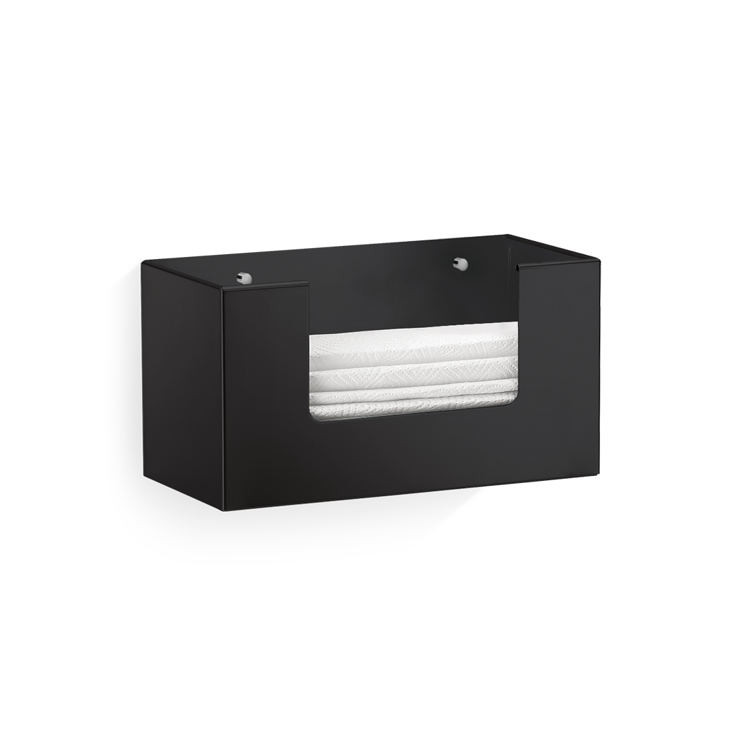 Schwarze Wand-Kosmetiktuchbox Decor-Walther DW117 aus Edelstahl, elegante Tissue Box zur platzsparenden Aufbewahrung von Kosmetiktuechern im Bad.