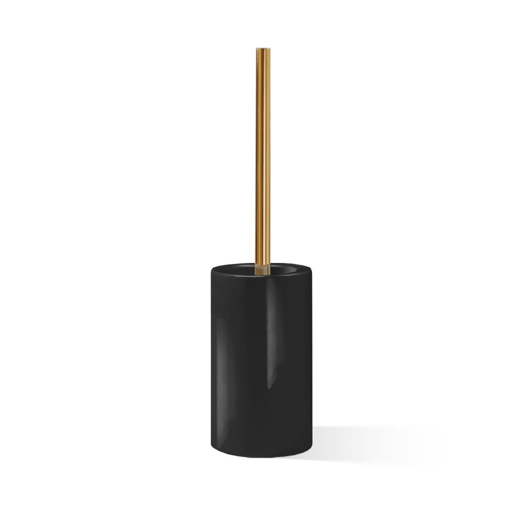 Freistehende WC-Bürstengarnitur DW6100 von Decor Walther aus schwarzem Porzellan mit goldfarbener Bürste – Artikelnummer: 0826065