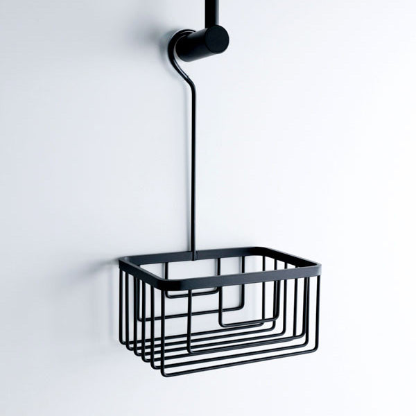 Hängeduschkorb Decor Walther DW226 in Schwarz matt – platzsparende, moderne Duschablage aus massivem Messing mit rundem Aufhängehaken.