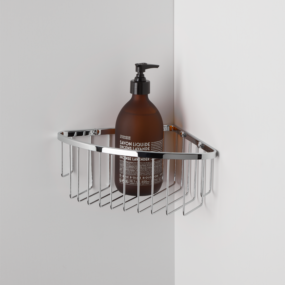 Decor Walther Duschkorb DW229 in Chrom – rechteckige Wandablage aus veredeltem Messing für Shampoo, Duschgel und Rasierer, rostfrei und langlebig.