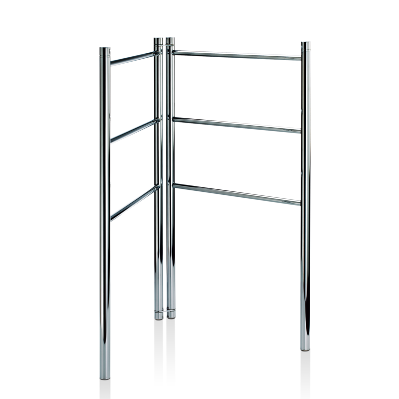 Freistehender Handtuchständer HT15 von Decor Walther aus verchromtem Stahl mit sechs Handtuchstangen und praktischem Doppelgelenk zum platzsparenden Zusammenklappen. Eleganter Handtuchhalter für das Badezimmer.
