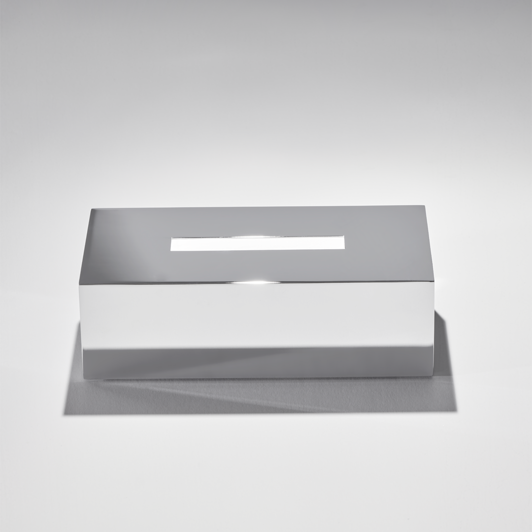 Rechteckige Kosmetiktuchbox KB82 aus massivem Messing in Chrom von Decor-Walther, elegante Tissue Box fuer Kosmetiktuecher im Bad oder Gaeste WC.