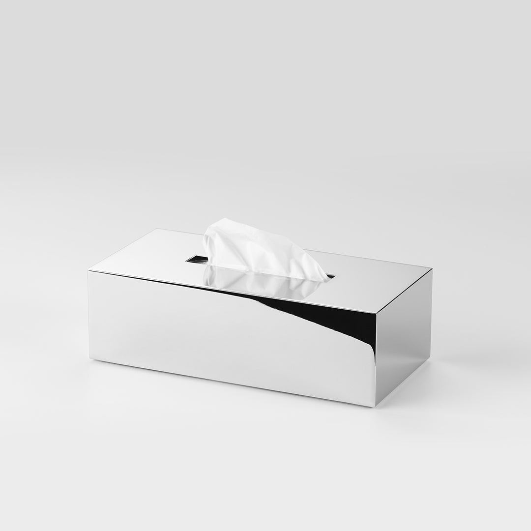 Rechteckige Kosmetiktuchbox KB82 aus massivem Messing in Chrom von Decor-Walther, elegante Tissue Box fuer Kosmetiktuecher im Bad oder Gaeste WC.