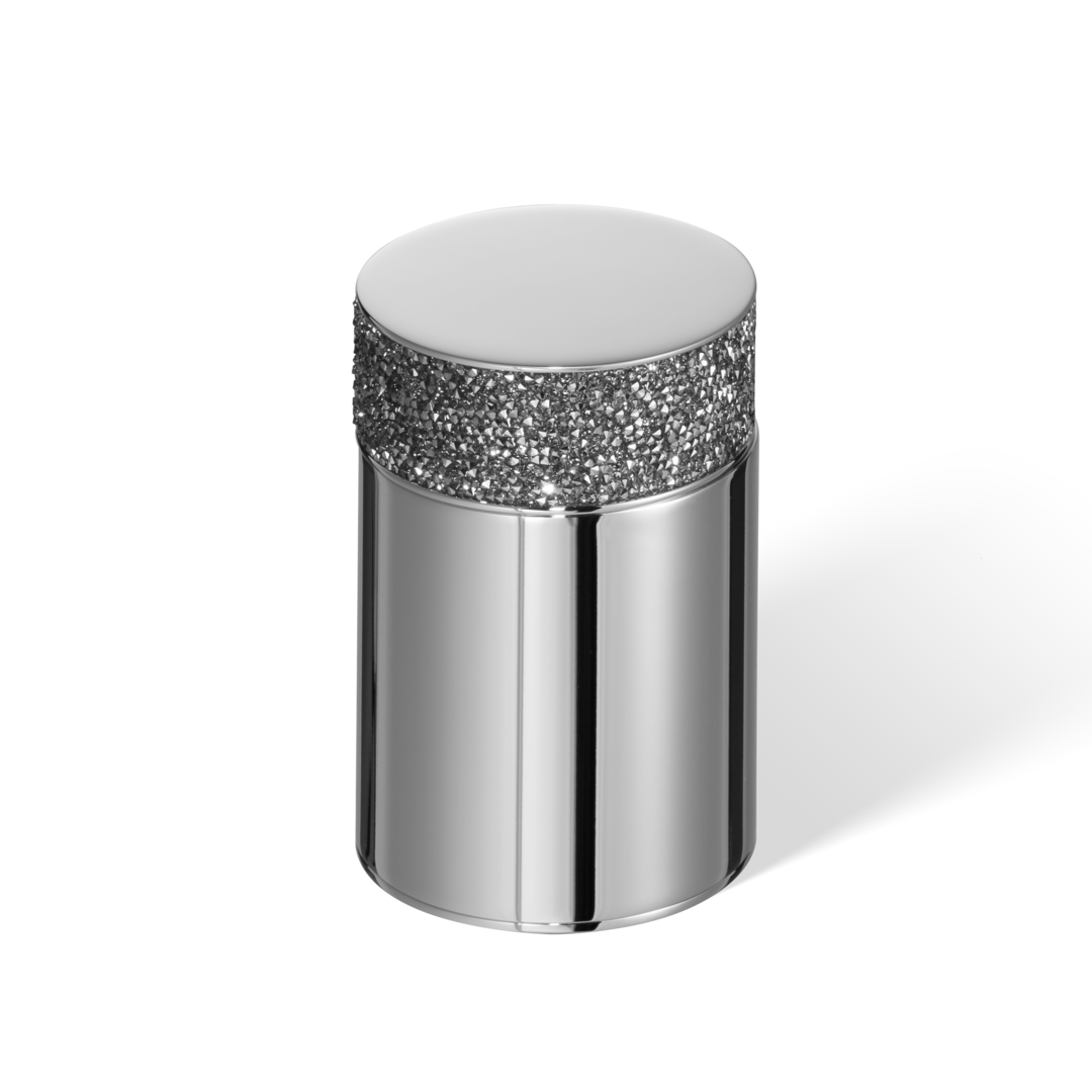 Runder Decor Walther Rocks Utensilienbehälter in Chrom, verziert mit einem breiten Band aus funkelnden Swarovski-Kristallen.