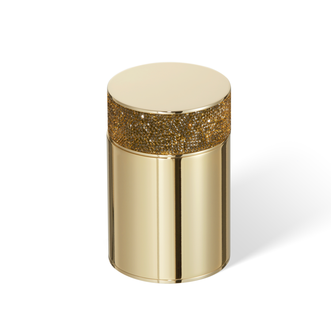 Luxuriöser Utensilienbehälter in 24-Karat-Goldoptik, dekoriert mit einem breiten Swarovski-Kristallband.