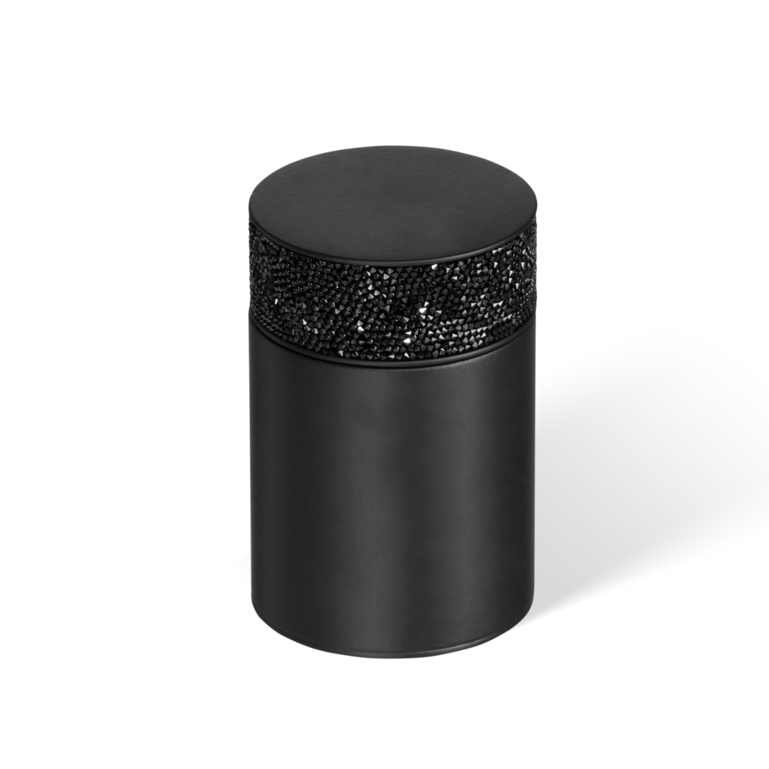 Elegante schwarze Aufbewahrungsdose aus der Decor Walther Rocks-Kollektion, schwarz matt mit Swarovski-Kristallband.