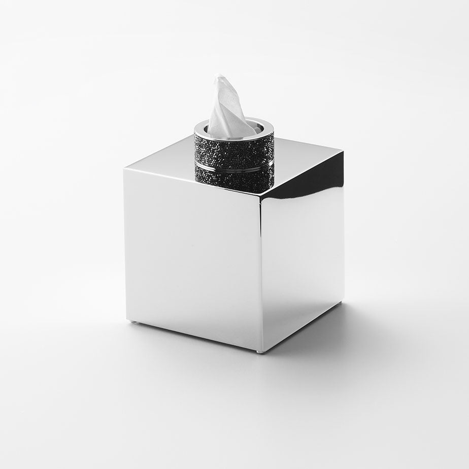 Quadratische Kosmetiktuchbox Rocks von Decor Walther in Chrom, verziert mit dicht gesetzten Swarovski-Kristallen für ein funkelndes, elegantes Badaccessoire.