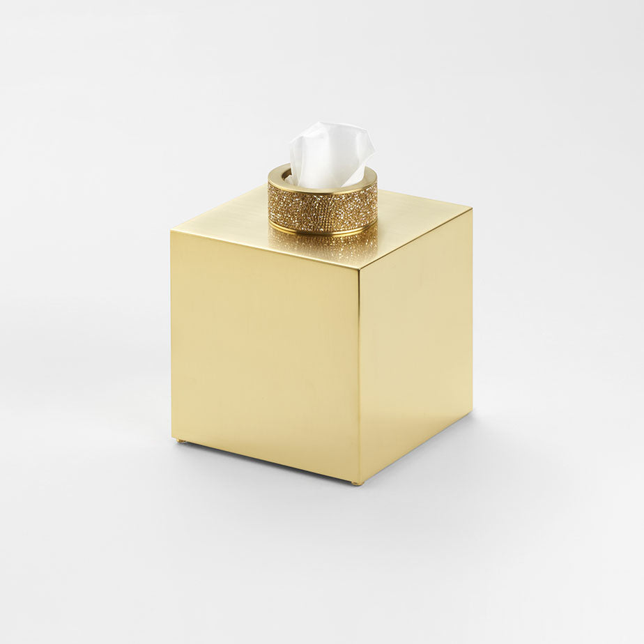 Decor Walther Rocks Kosmetiktuchbox in matt vergoldeter 24-Kt-Oberfläche, veredelt mit einem breiten Band funkelnder Swarovski-Kristalle.