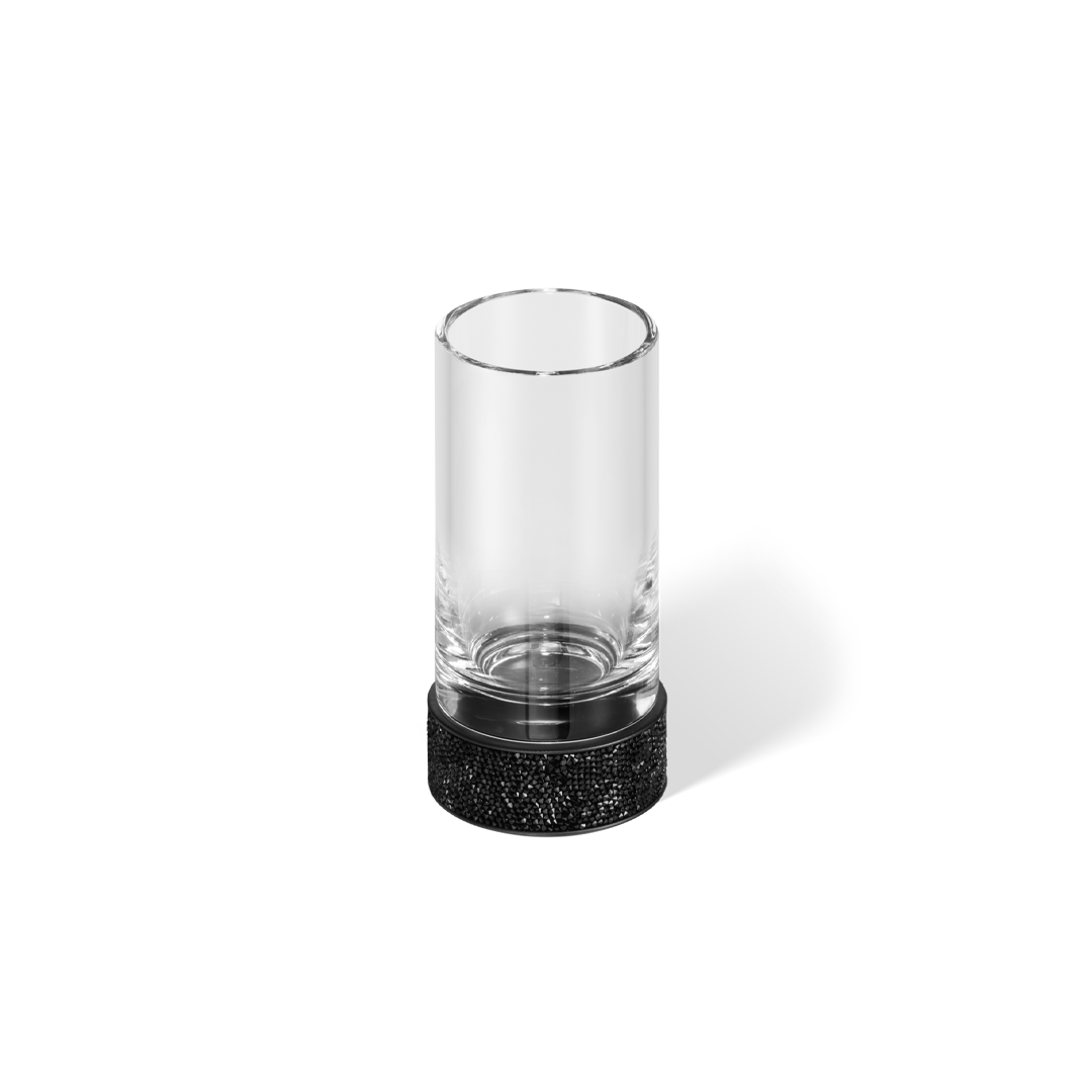 Eleganter Rocks SMG Becher aus Kristallglas von Decor Walther in Schwarz-matt, verziert mit funkelnden Swarovski-Kristallen.