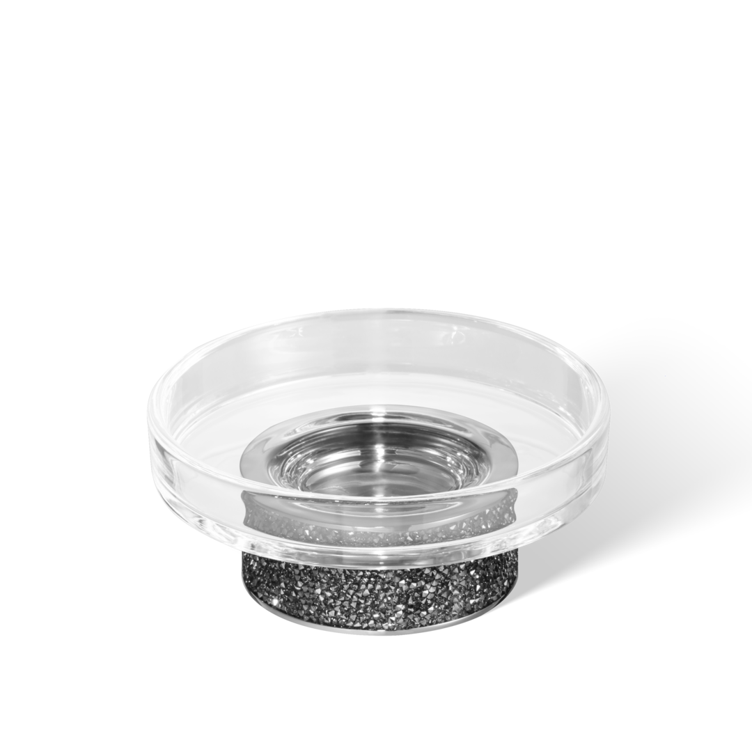 Runde Decor Walther Seifenschale Rocks STS aus Kristallglas in Chrom, verziert mit einem breiten Band aus Swarovski-Kristallen.
