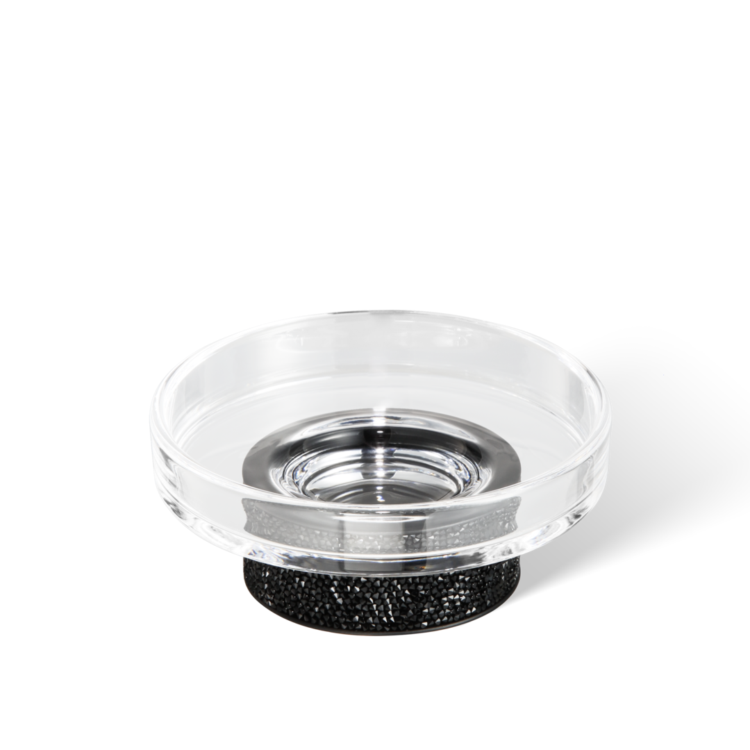 Rocks STS Seifenschale von Decor Walther in Schwarz-matt, rundes Kristallglas mit edlem Swarovski-Kristallband.