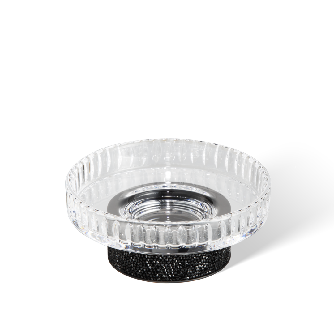 Rocks STS Seifenschale von Decor Walther in Schwarz-matt, rundes Kristallglas mit edlem Swarovski-Kristallband.