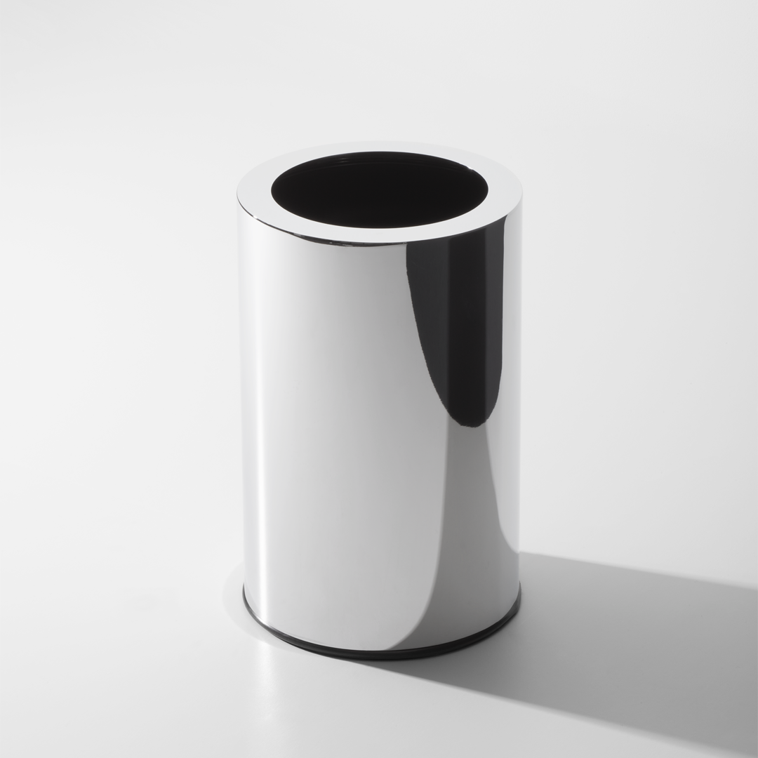 Offener Decor Walther Rooms Badeimer in Chrom – eleganter Edelstahl-Eimer mit herausnehmbarem Kunststoffeinsatz, glänzende Oberfläche.