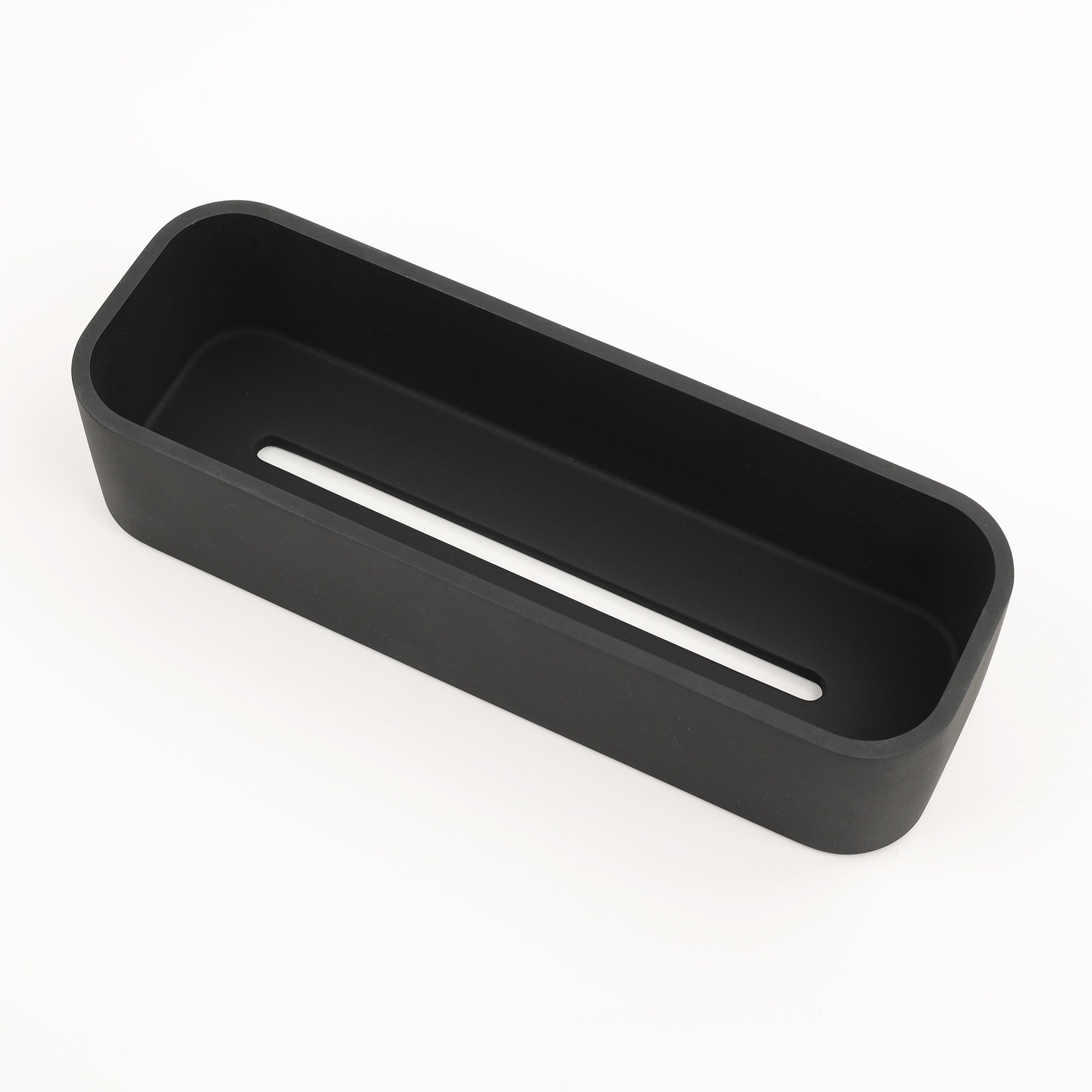 Moderner Standduschkorb SCT30 in Schwarz matt – minimalistisches Design aus Mineralguss mit angenehm warmer Haptik.